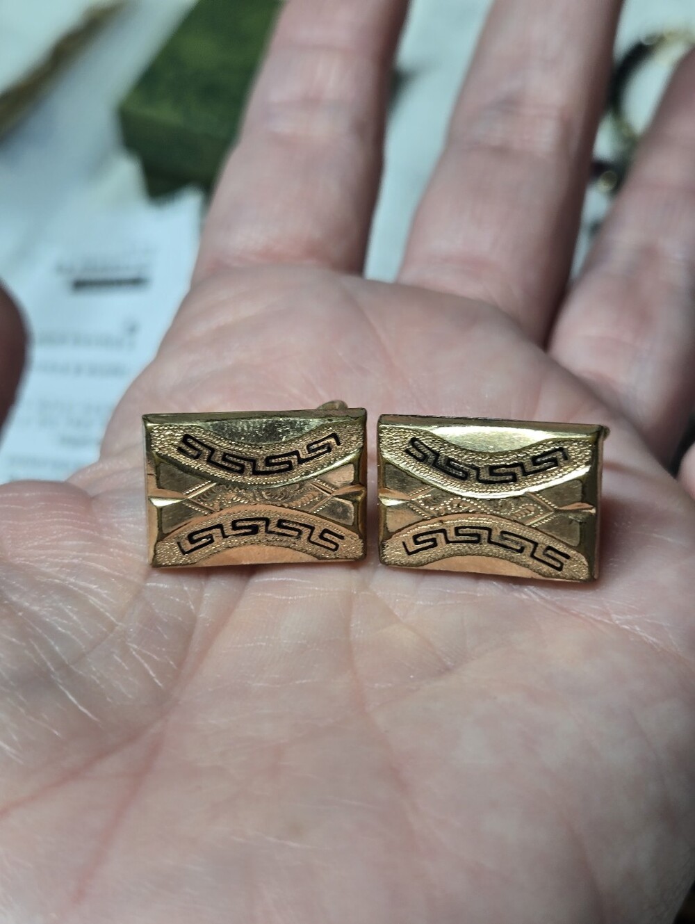 Victorian Gold Filled Greek Key Screwback Earrings
